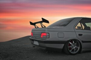 Car spoiler, sunset