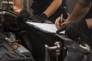 mechanics inspecting car